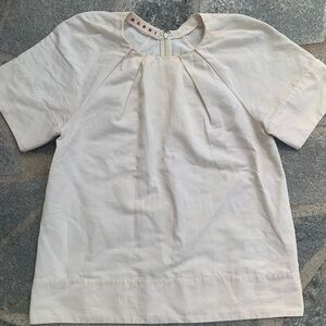 Marni Cream Pleat Collar Shortsleeve Top